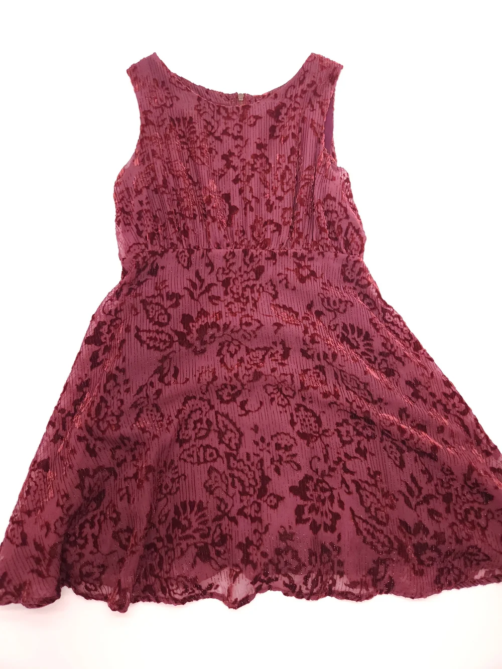 Free People Burgundy Burnout Velvet Fit Flare Mini Dress Womens 4 Sleeveless